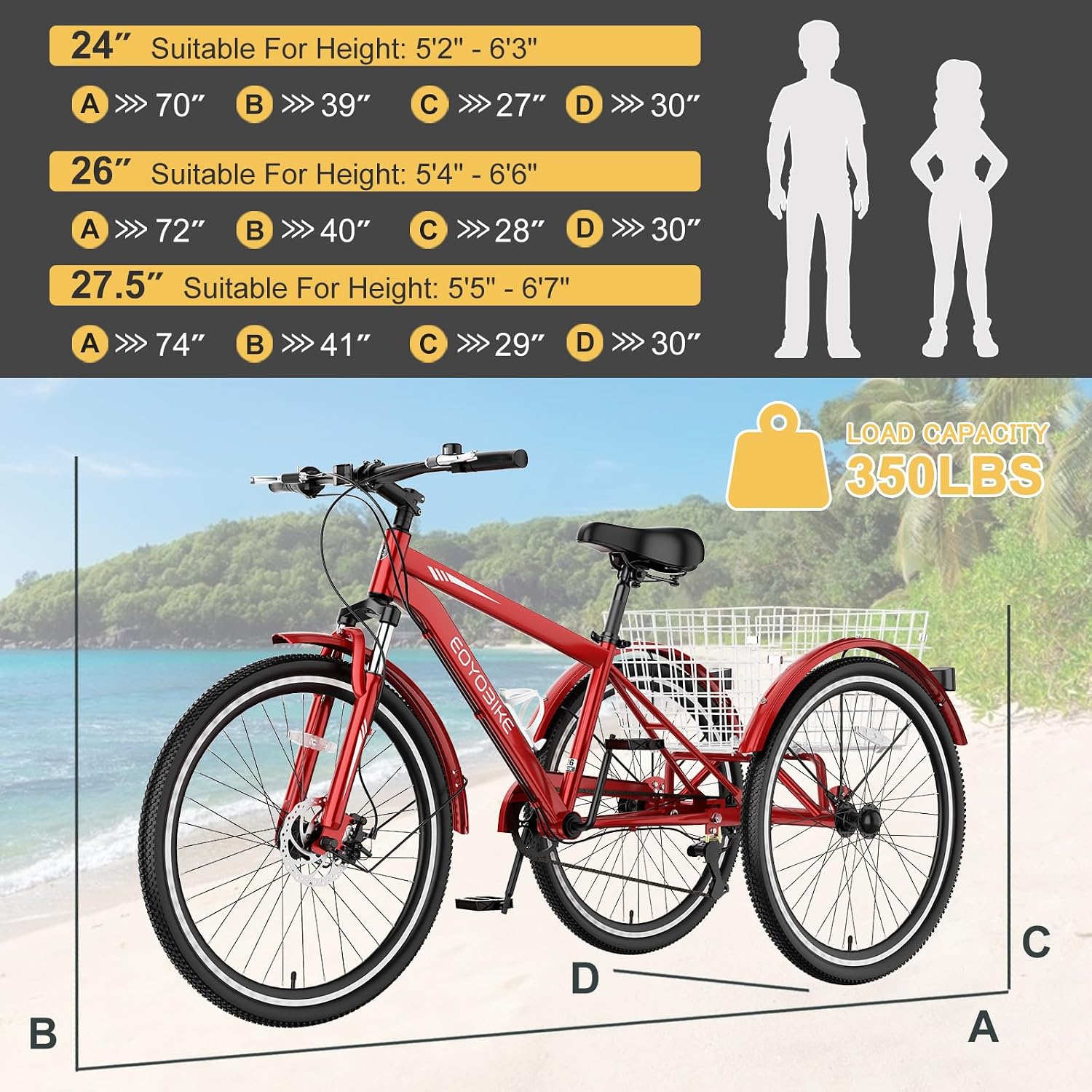 NAIZEA Adult Mountain Tricycle, 7 Speed Three Wheel Cruiser Bike, 27.5 Inch Adults Trikes with Shopping Basket, Exercise Men's Women's Tricycles, Multiple Colors