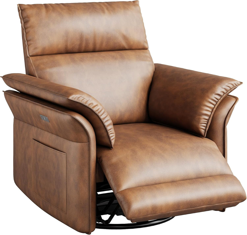 Garvee Power Recliner Glider Chair with Smooth Swivel and Rocking Motion Adjustable Recline USB Charging Port Premium Chenille Fabric and Double Armrests for Living Room and Nursery