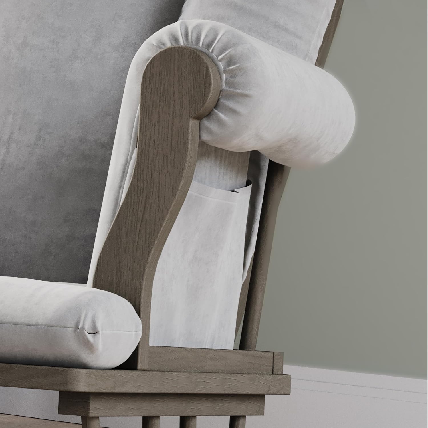 Child Craft Cozy Glider Rocker and Ottoman Set, Smooth Quiet Gliding Motion, Padded Cushion with Convenient Storage Pockets, Solid Wood Base & Frame (Dapper Gray with Light Gray Cushion)