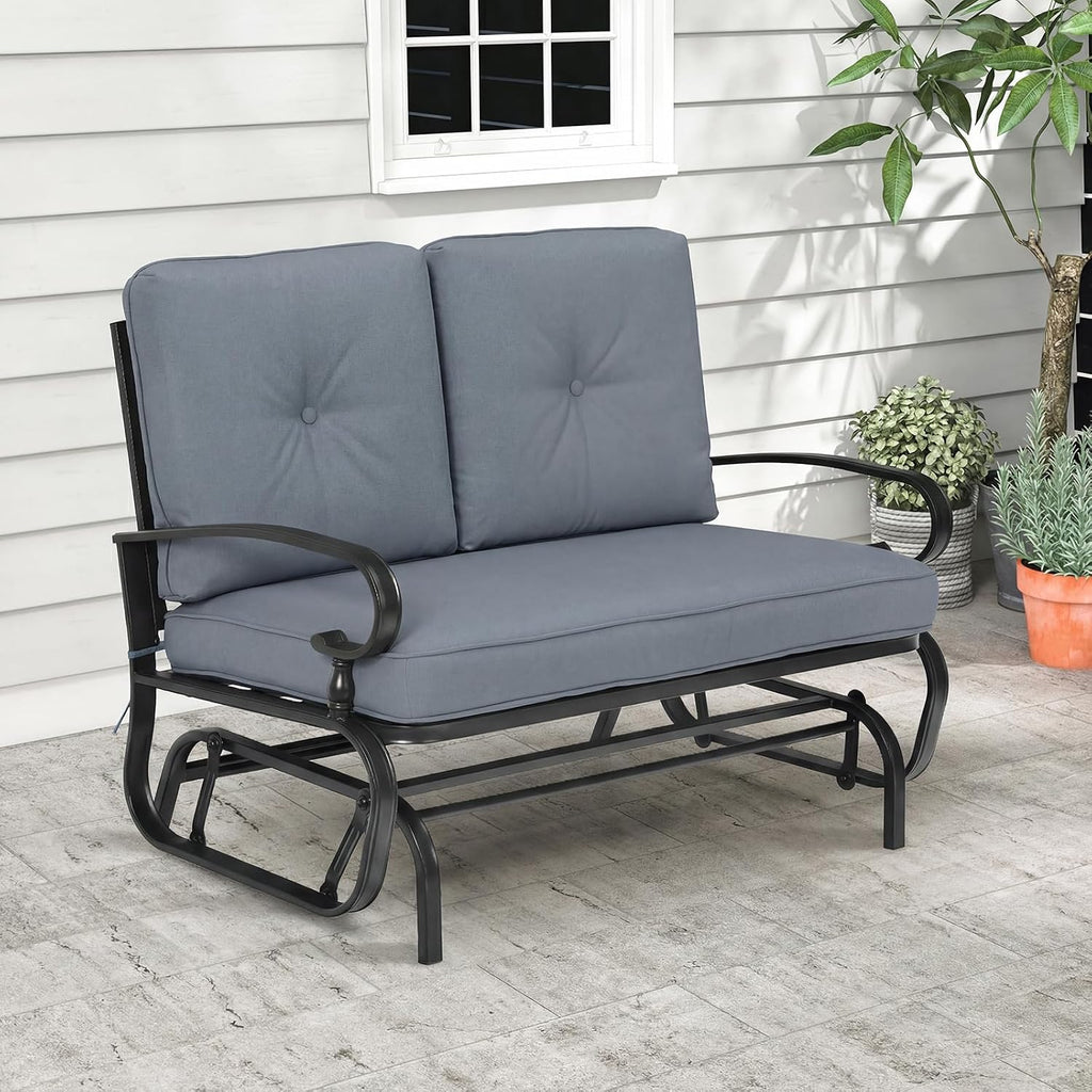 Tangkula Outdoor Swing Glider Chair, Patio Glider Bench for 2 Persons, Outdoor Rocking Loveseat with Steel Frame & Comfortable Cushions for Garden, Porch, Balcony, Poolside (Grey)