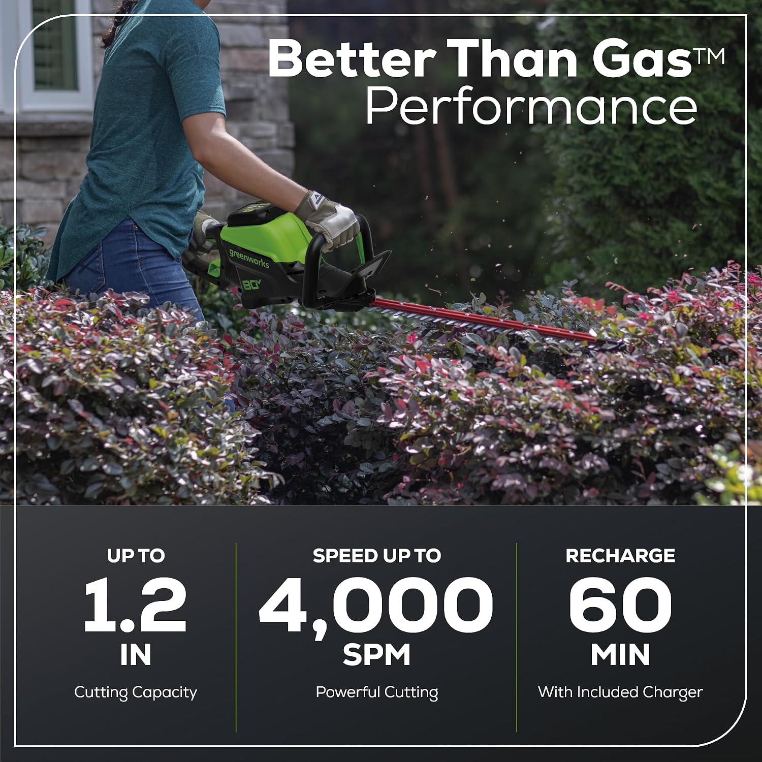 Greenworks 80V 26' Brushless Hedge Trimmer with 2.0Ah Battery and 2A Charger