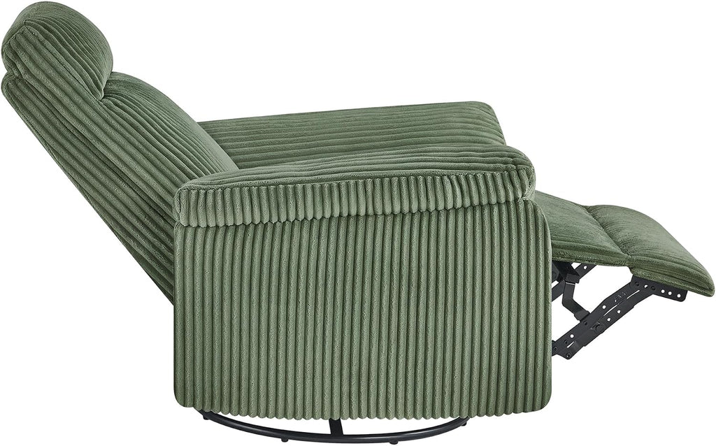 KISLOT Swivel Rocker Recliner for Adults, Corduroy 360 Degree Swivel Glider Recliner Manual 3-Position Adjustable Easy Assembly for Small Space Living Room Nursery Bedroom