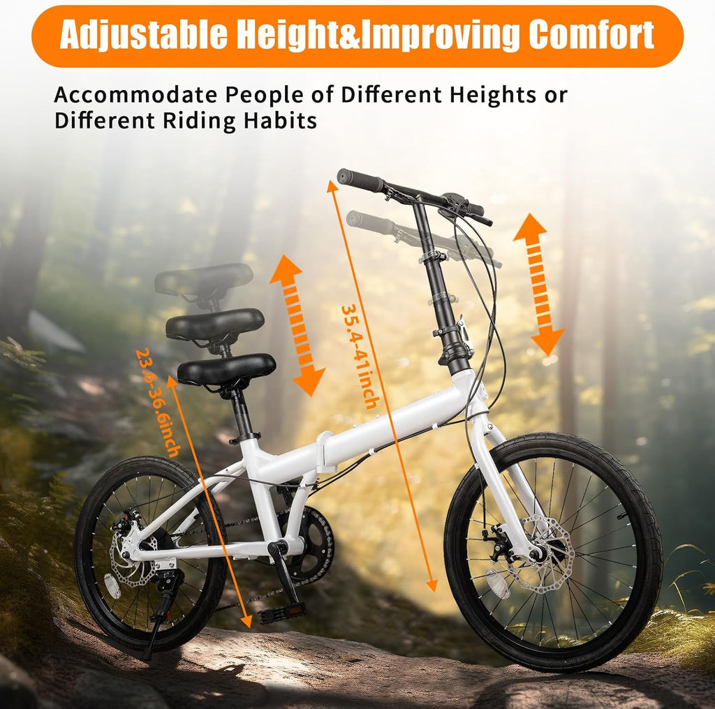 Folding Bike, Foldable Bicycle with 7 Speed Gears 20-inch Wheels Easy Folding City Bicycle with Dual Disc Brakes for Adult, Teenager, Traveling, Exercising, Commuting