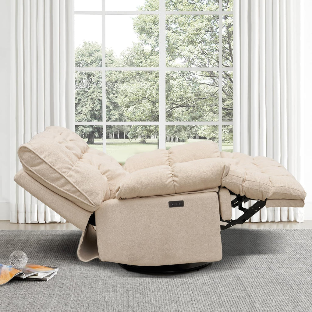 SITJOY Oversized Power Swivel Rocker Recliner Chair, Overstuffed Extra Wide Rocking Chair for Big and Tall, Glider Recliner Nursery Chair, USB Charging, Soft Breathable Fabric in Beige, Power