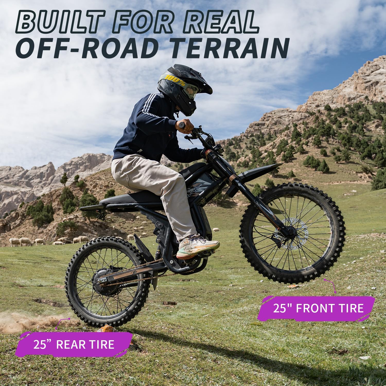 Bootime 3500W Variable Speed Motor Motor GT73 PRO Electric Dirt Bike for Adults Teens - 50 MPH High-Speed, 25' Fat Tires & Dual Removable Battery(60V) | All-Terrain Off-Road eBike for Snow, Sand