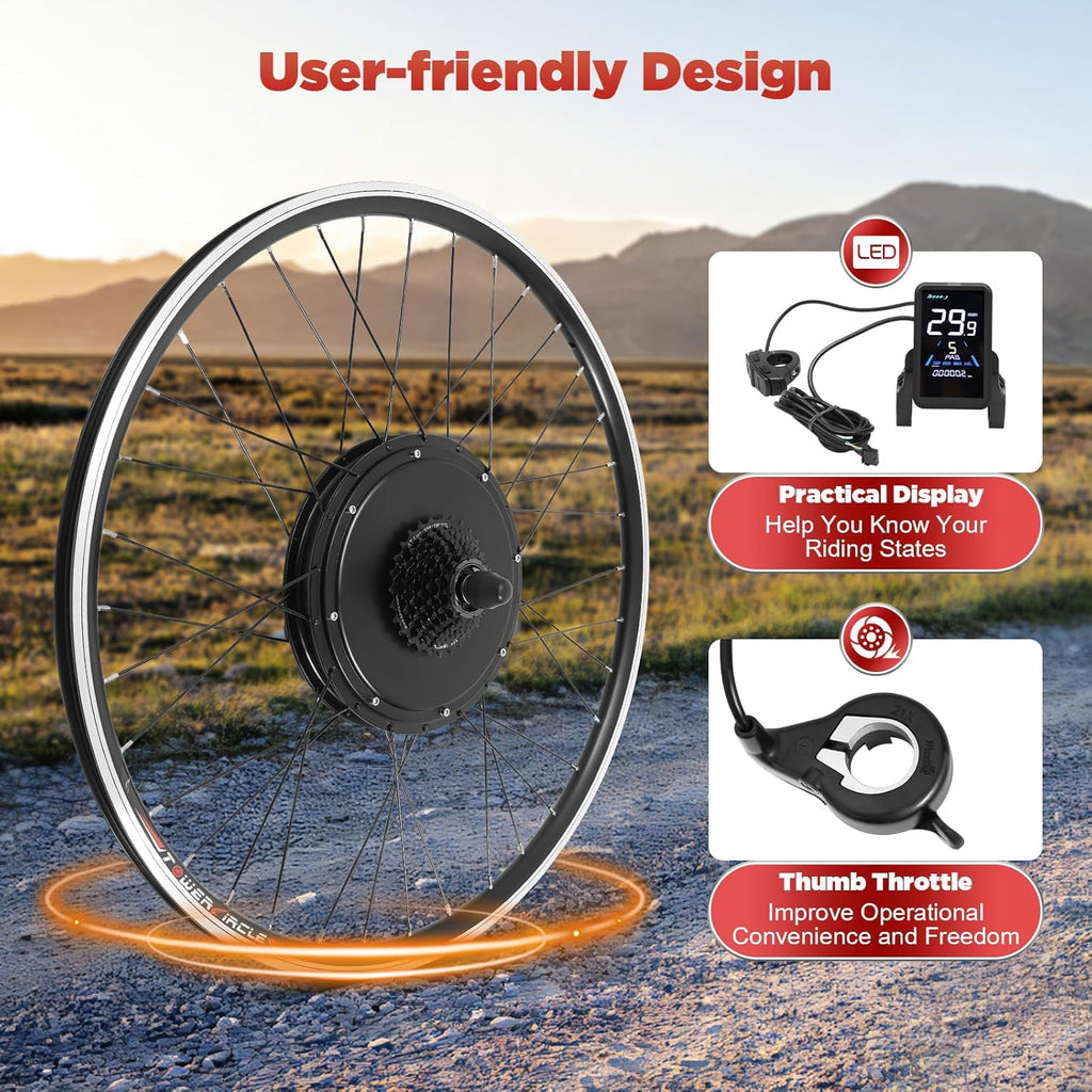 48V 1000W E-Bike Conversion Kit, 28'/29''/700CC Rear Wheel E-Bike Motor Kit w/Brushless Gearless Motor/Dual Mode Controller/PAS/Display, 5-Speed Adjustable, Compatible Universal Disc & V-Shaped Brakes
