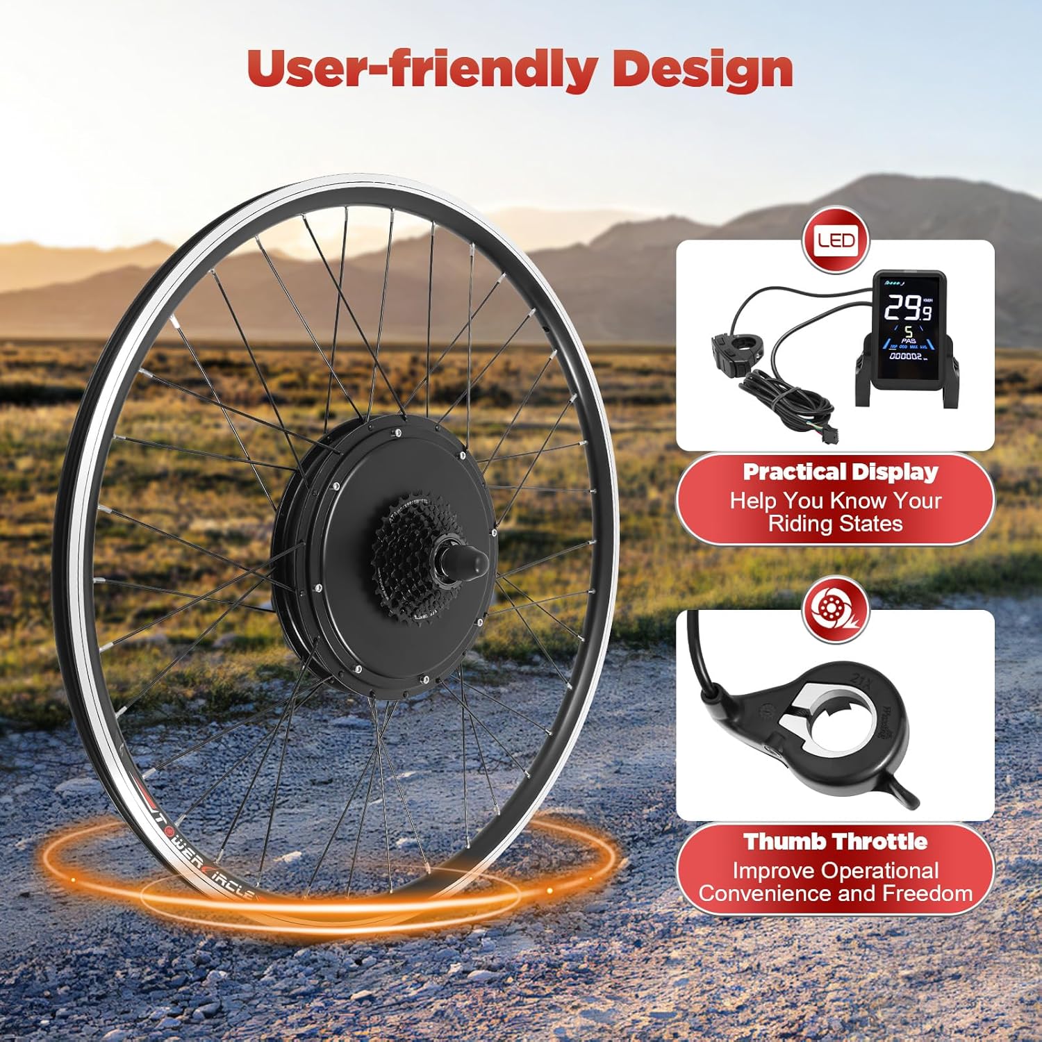48V 1000W E-Bike Conversion Kit, 28'/29''/700CC Rear Wheel E-Bike Motor Kit w/Brushless Gearless Motor/Dual Mode Controller/PAS/Display, 5-Speed Adjustable, Compatible Universal Disc & V-Shaped Brakes