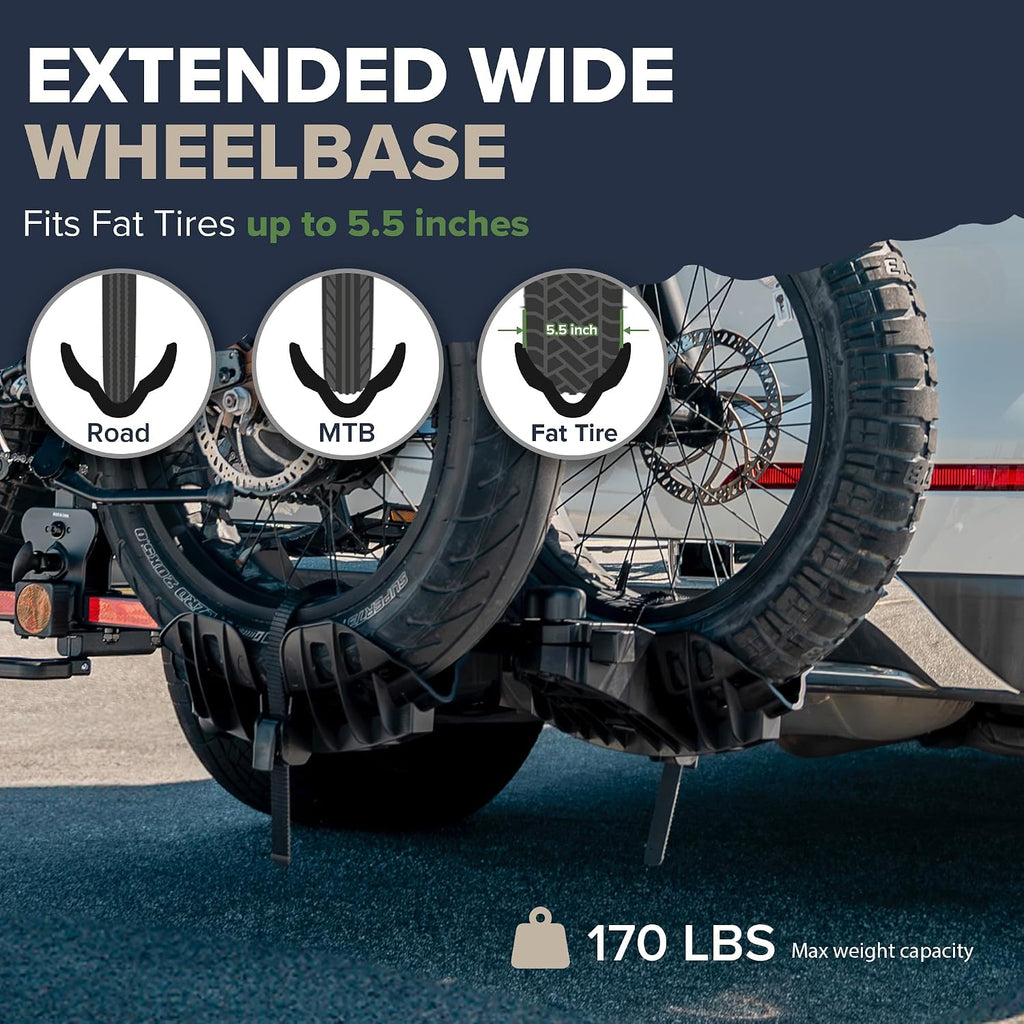 ARKSEN Ebike Hitch Rack, 2-Bike Foldable Platform Hitch Mount Carrier w/Smart Tilting & Quick Release, Holds Electric Bikes 85 lbs Each (170 lbs Total), Fits 2' Receiver for SUV, Truck & RV, Fat Tire