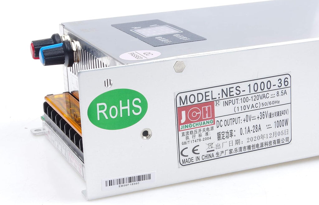 Adjustable DC Power Voltage Converter AC 110V to DC 0-36V 0-28A Module 36V 28A Switching Power Supply Digital Display 1000W Voltage Regulator Built in Cooling Fan (0-36V 0-28A)