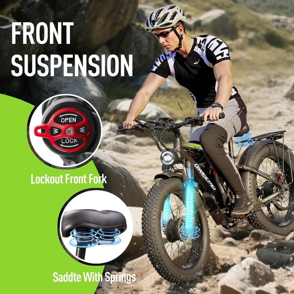 Peak 9000W Dual Motor Ebike - Ebike for Adults 58V Max-Output 36AH Battery 47MPH Fast Electric Bike 105 Miles 7-Speed 24' Fat Tire EBike for Mountain
