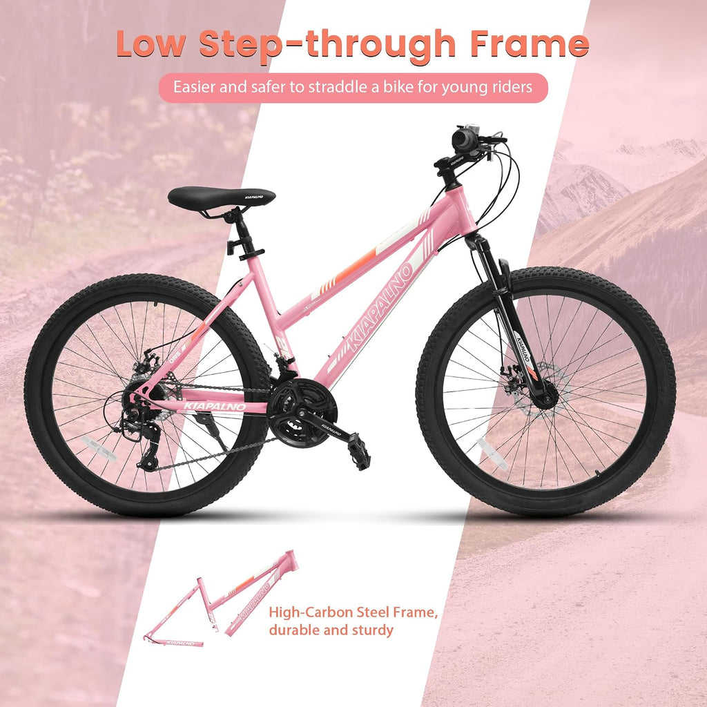 Ecarpat 24 26 Inch Women Girls Mountain Bike, Disc/V Brakes 21 Speeds Women Bike, Sturdy Steel Frame and Suspension Fork, Stylish Adult and Teens Bicycle for Urban Trail Snow Commuter