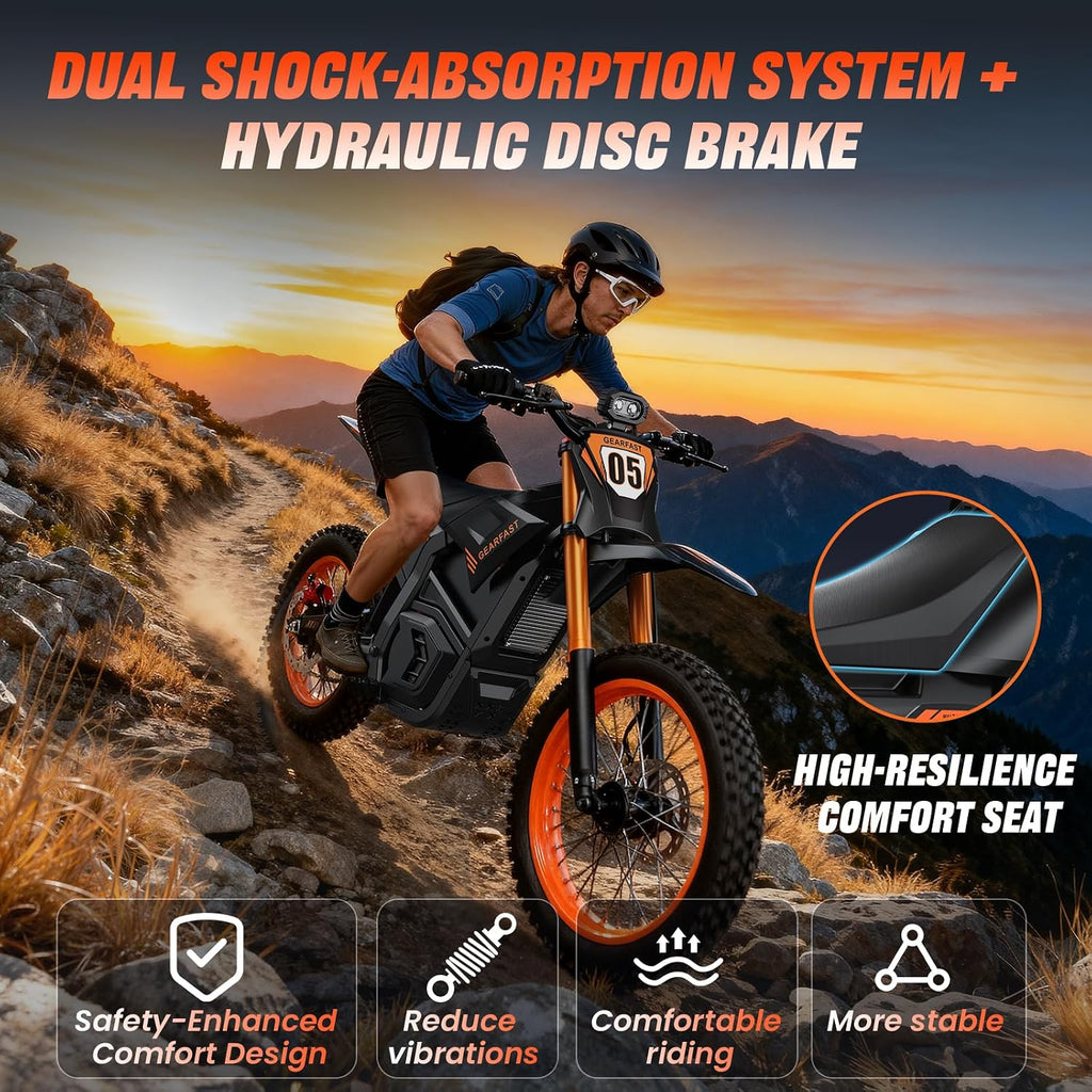 Electric Dirt Bike for Adults Teens, Peak 3000W, 36MPH&60 Miles Electric Motorcycle, 48V 21/23.4AH Removable Battery, Hydraulic Brakes&Full Suspension, 14'/12' Fat Tire, Mountain Off-Road