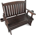 Fortune Candy Wooden Patio Glider for One Person, with High Back and Deep Contoured Seat, Solid Fir Wood, Heavy Duty 600 LBS (Deep Brown, 2-Seater)