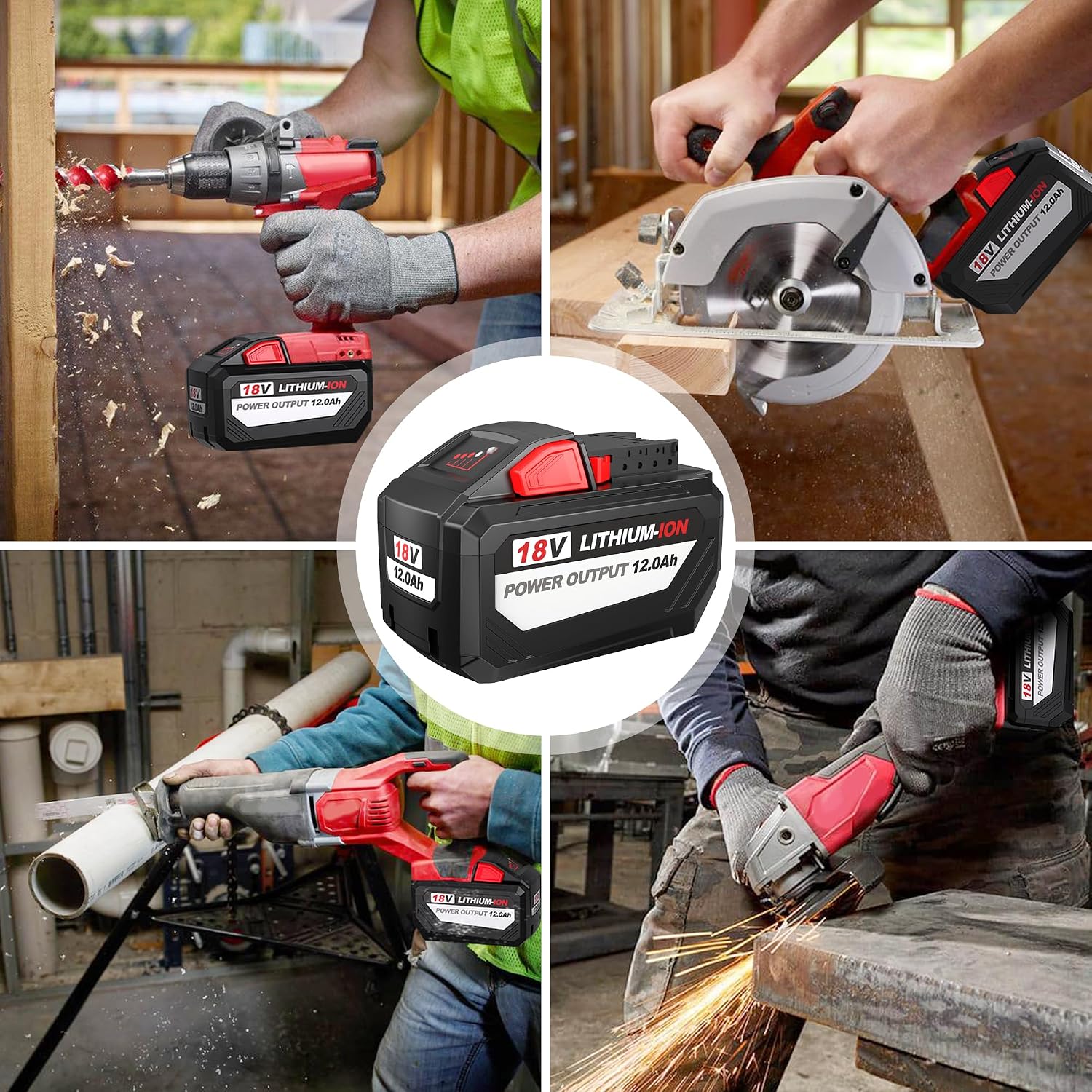 BULL-TECH 18V 12.0 AH Replacement for Milwaukee Electric Tools M18 High Output HD12.0 Battery Pack Compatible with All Power 18V Milwaukee Power+ Tools