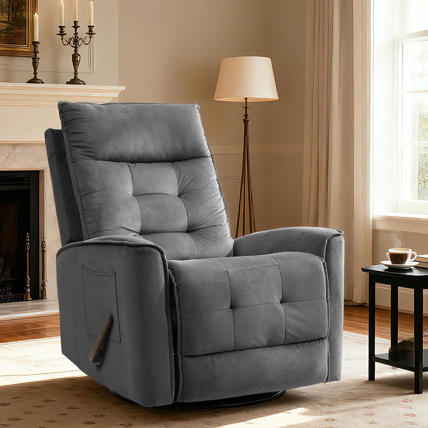 Swivel Rocker Recliner Chair, Rocking Chair, Small Swivel Recliner for Small Spaces, Living Room, RV(Dark Grey)