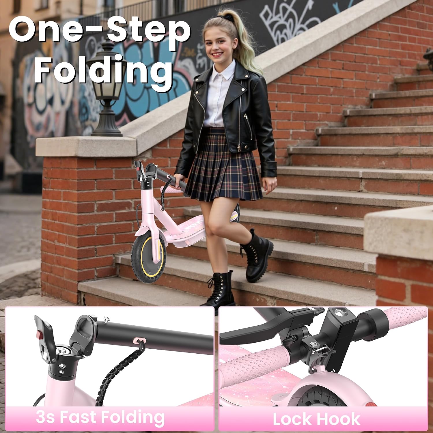 Electric Scooter, 350W Motor, 19 Mph Speed & 15 Miles Range, 8.5' Solid Tires, Lightweight Foldable Scooter with Dual Braking System, Max Load 265LBS