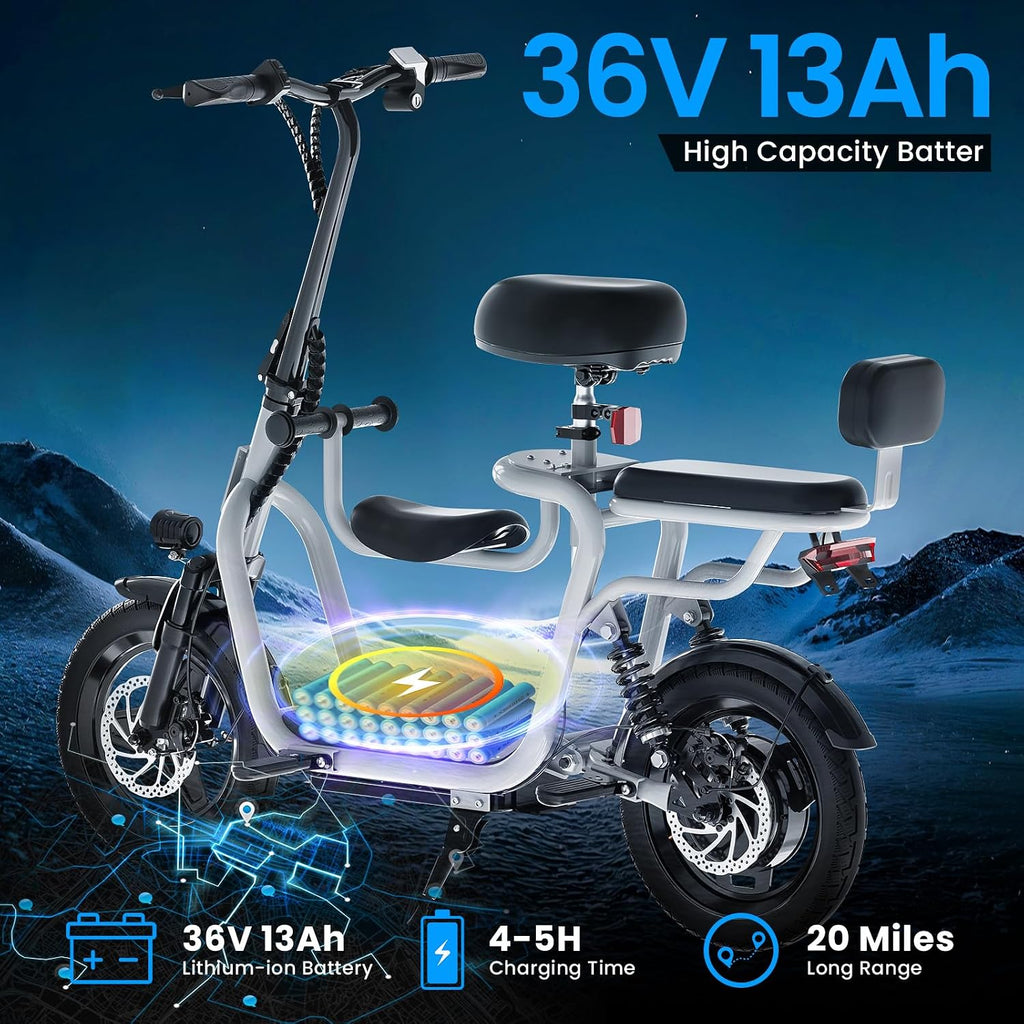 Electric Scooter with Seats for Adults Power by 500W Motor, E Bike with 14' Pneumatic Tire and 20 Miles Range&17.5Mph, Electric Bicycle for Women/Man Sliver Pro