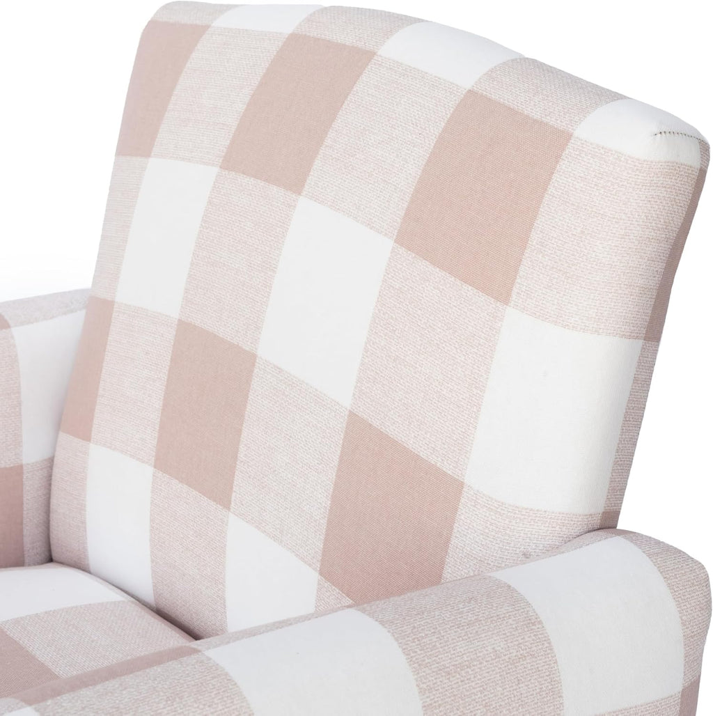 Toddler Personalized Armchair, Kids Upholstered Rocking Chair with Personalization, Toddler Chair with Personalized Name, Comfy Child Armchair (Legs, Blush Check)