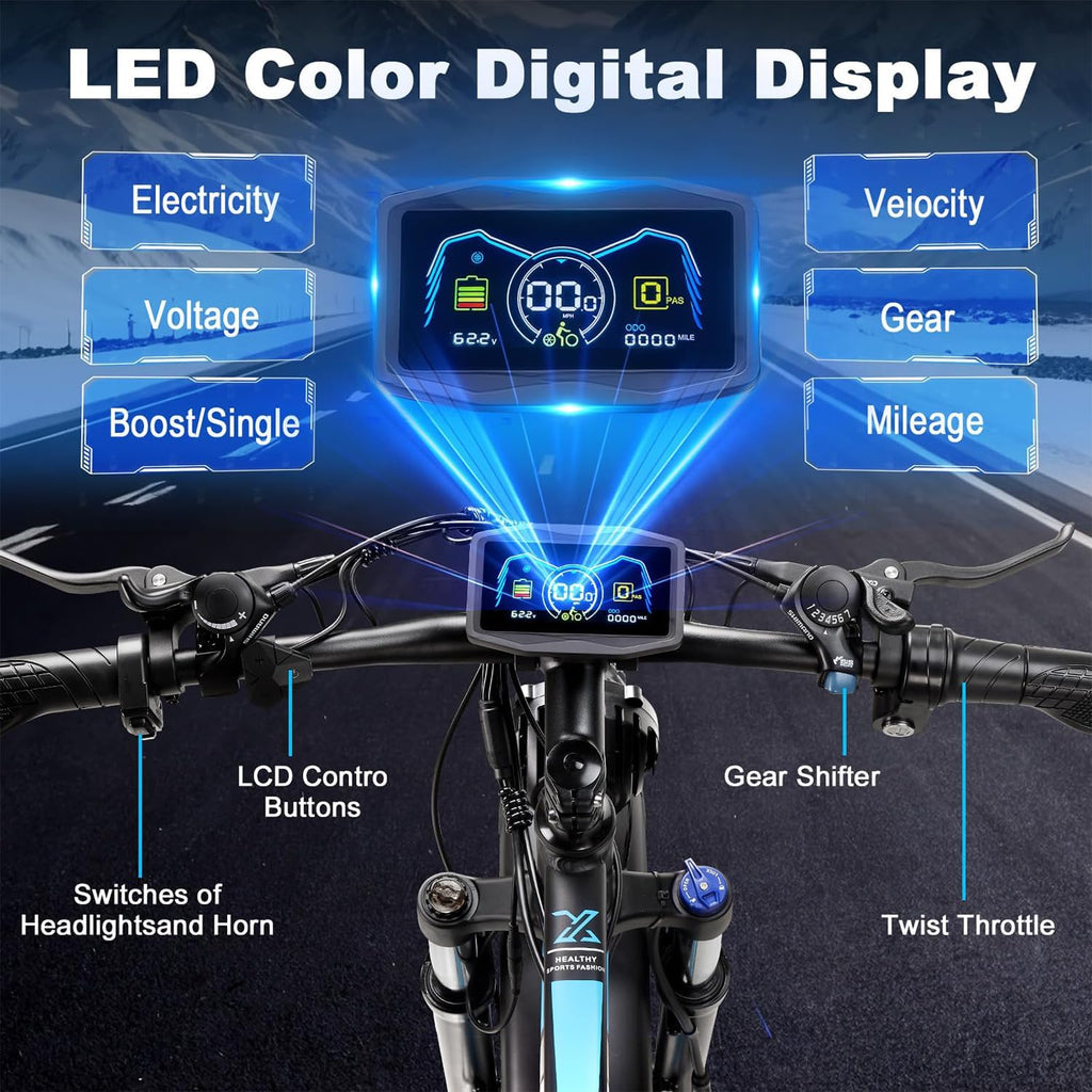 6000W Peak Dual Motor Electric Bike for Adults, 60V 25AH Battery, 45MPH & 100 Miles Range,21-Speed Full Suspension, 26' x 4.0' Fat Tire Off-Road E-Bike for All Terrain Snow Sand