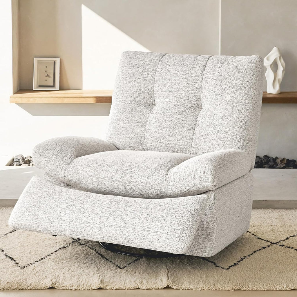 Nouhaus Swivel Rocking Chair Nursery, Oversized Glider Rocker Recliner Chairs w/Footrest, USB & Type-C Ports, Rocking Recliner Chair for Nursery, Living Room (Snooze Classic, Linen White)