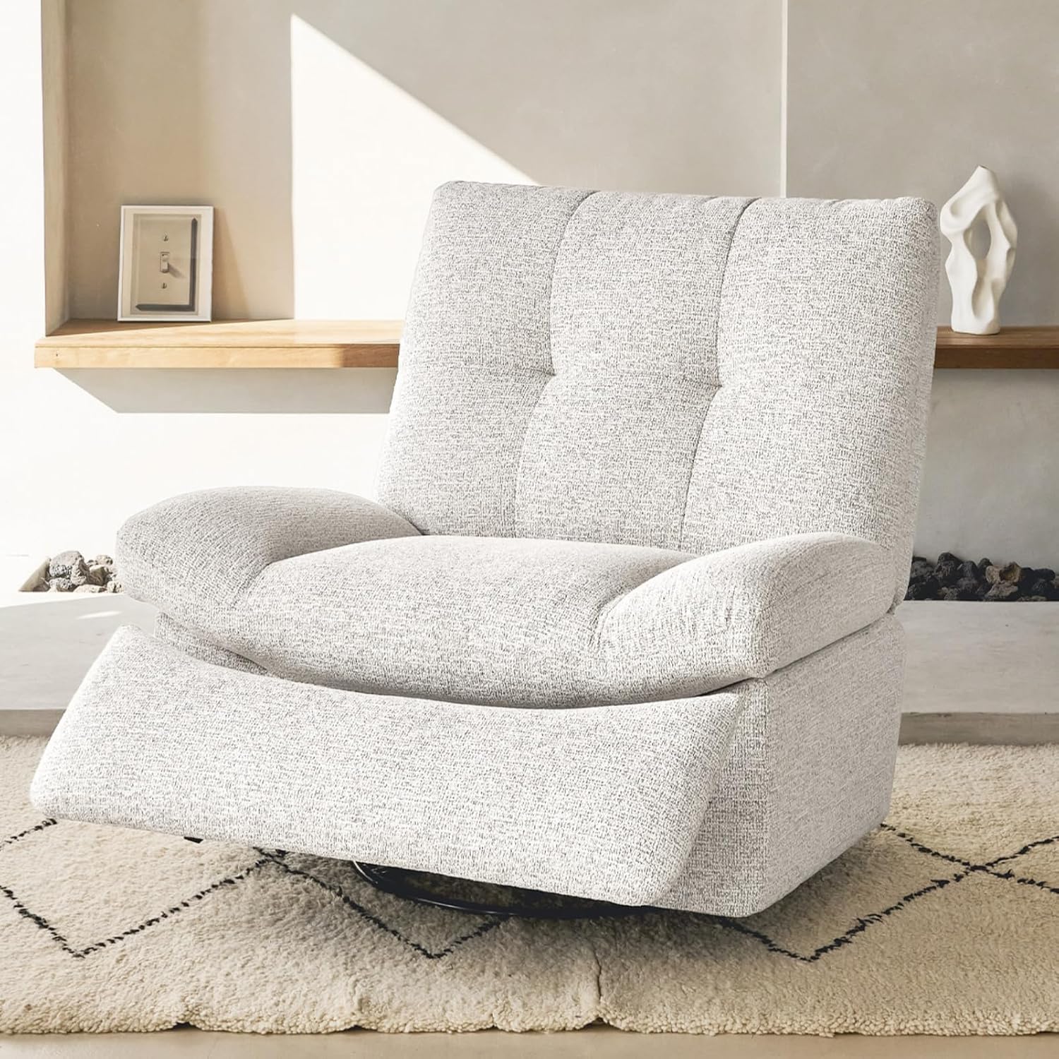 Nouhaus Swivel Rocking Chair Nursery, Oversized Glider Rocker Recliner Chairs w/Footrest, USB & Type-C Ports, Rocking Recliner Chair for Nursery, Living Room (Snooze Classic, Linen White)