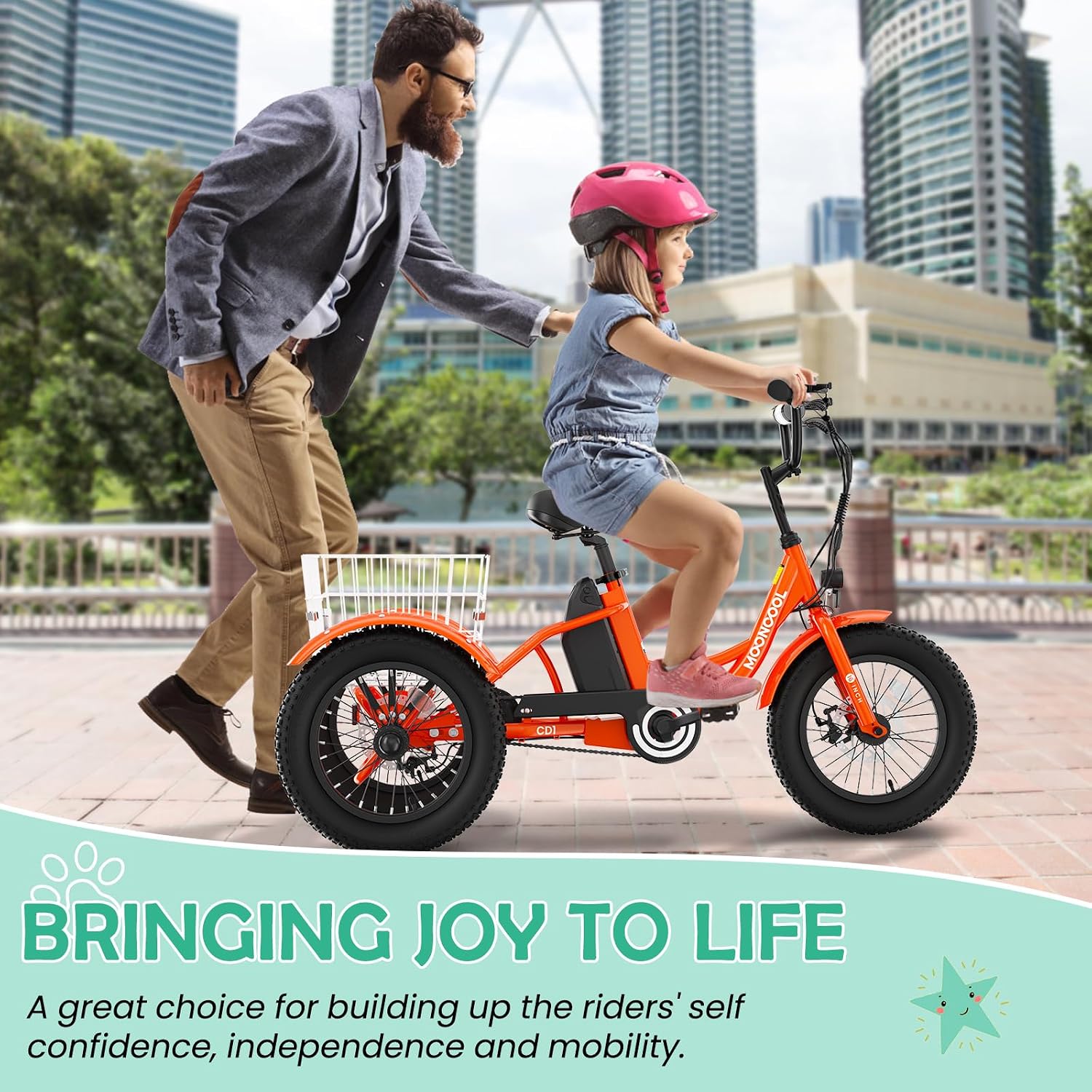 LILYPELLE Electric Tricycle for Youth, 250W Aluminum Frame Electric Tricycle Etrike, 16IN 3 Wheels Electric Bicycle Bikes, 3.0 Fat Tire Electric Trike with Removable Battery and Rear Basket