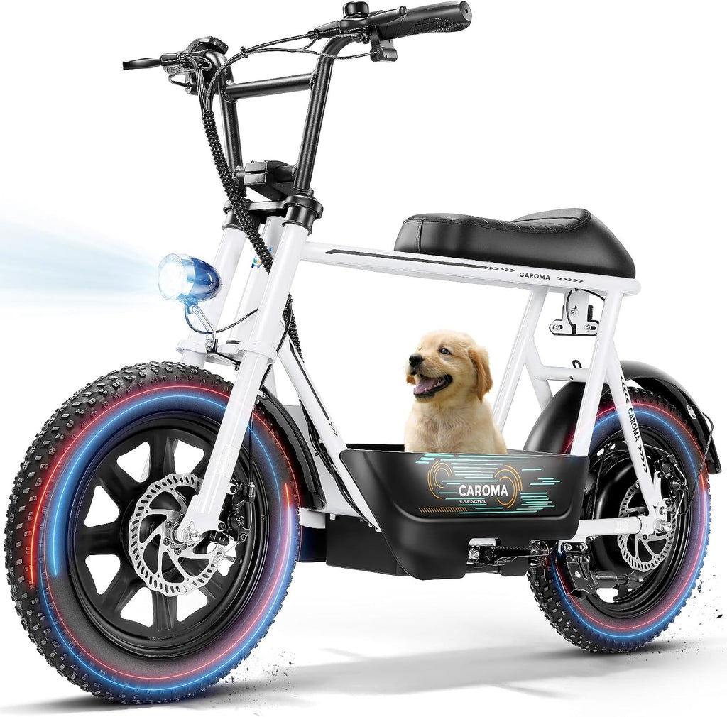 Caroma Peak 1200W/800W/500W Electric Scooter with Seat,16'×3' Fat Tire Ebike All-Terrain,Max 30Miles&20MPH Electric Scooter Adults,Electric Motorcycle Adults with Storage Basket for Pets&Cargo