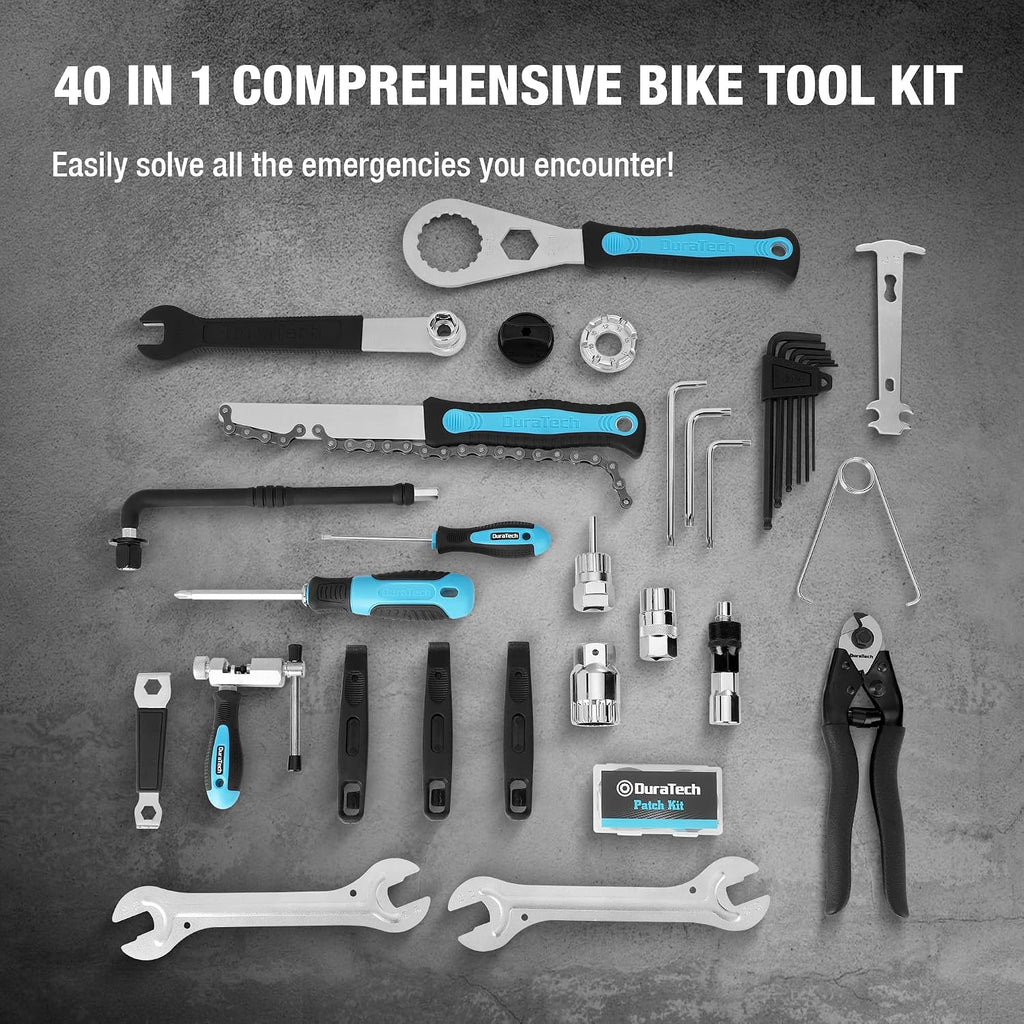 DuraTech 40PC Bike Repair Kit, Bicycle Tool Kit with Carry Case, Bike Accessories for Repairing Tyres, Brakes, Chains, Pedal, Mountain Bike & Road Bike Maintenance, Great Gift for Men, Bike Enthusiast