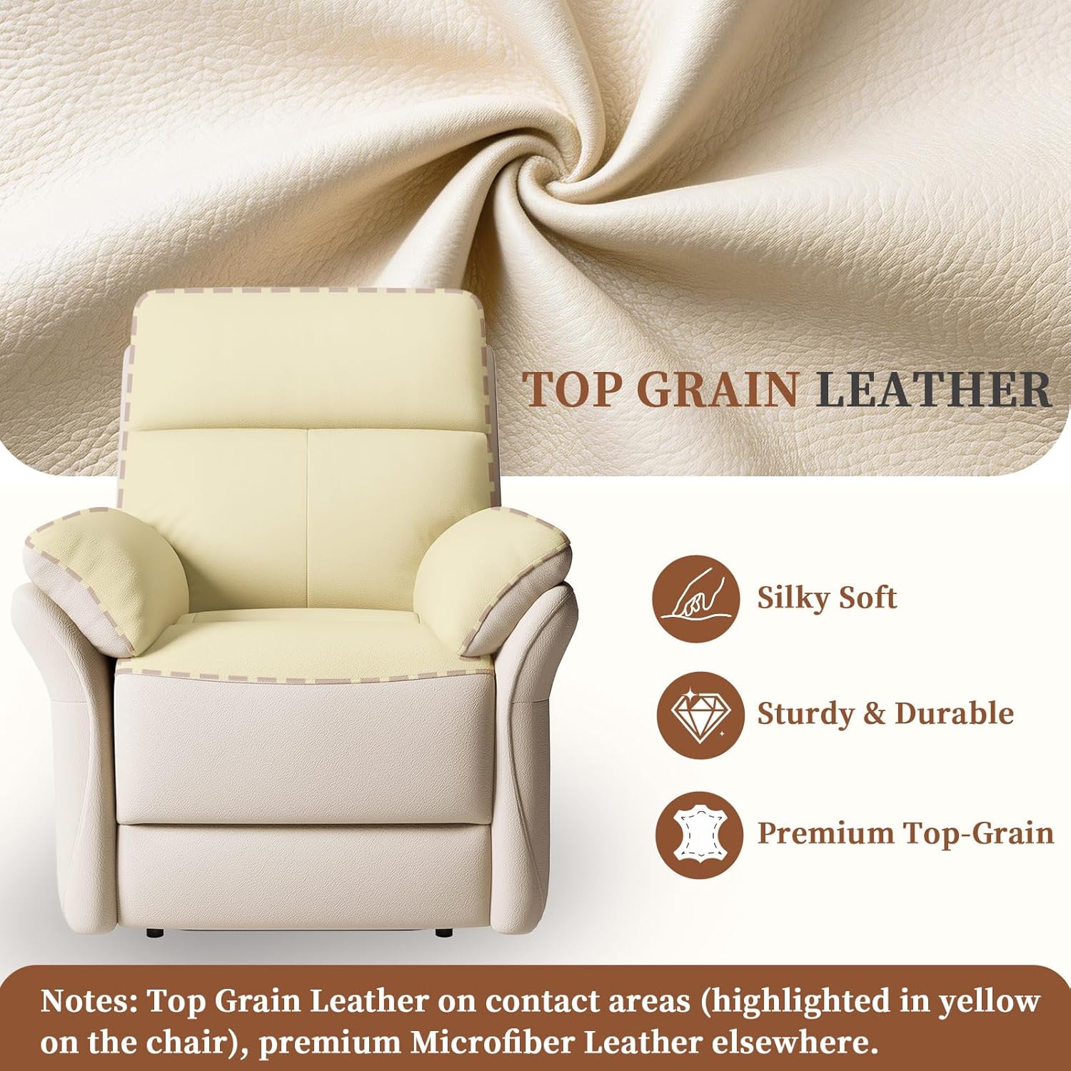 AIRSKY Genuine Leather Recliner Chair, Top Grain Leather, Italian Water-Washing Process, Lazy boy Recliner Chair, for Living Room, Theater Seating, Bedroom, Beige,R1