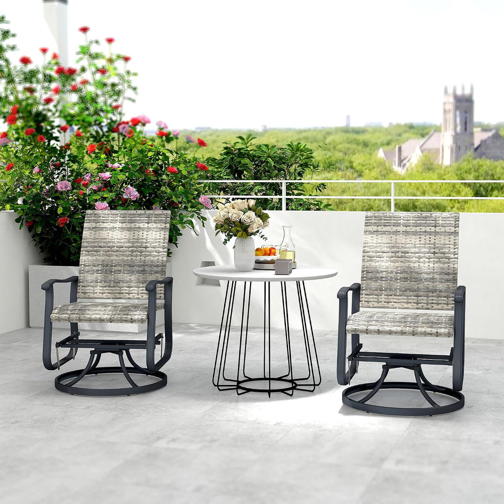 Outsunny Patio Glider Chair Set of 2, Wicker Rattan Outdoor Swivel Chair with Steel Frame, High Back, Armrests, Porch Glider with Adjustable Foot Pads for Garden, Lawn, Backyard, Yellow