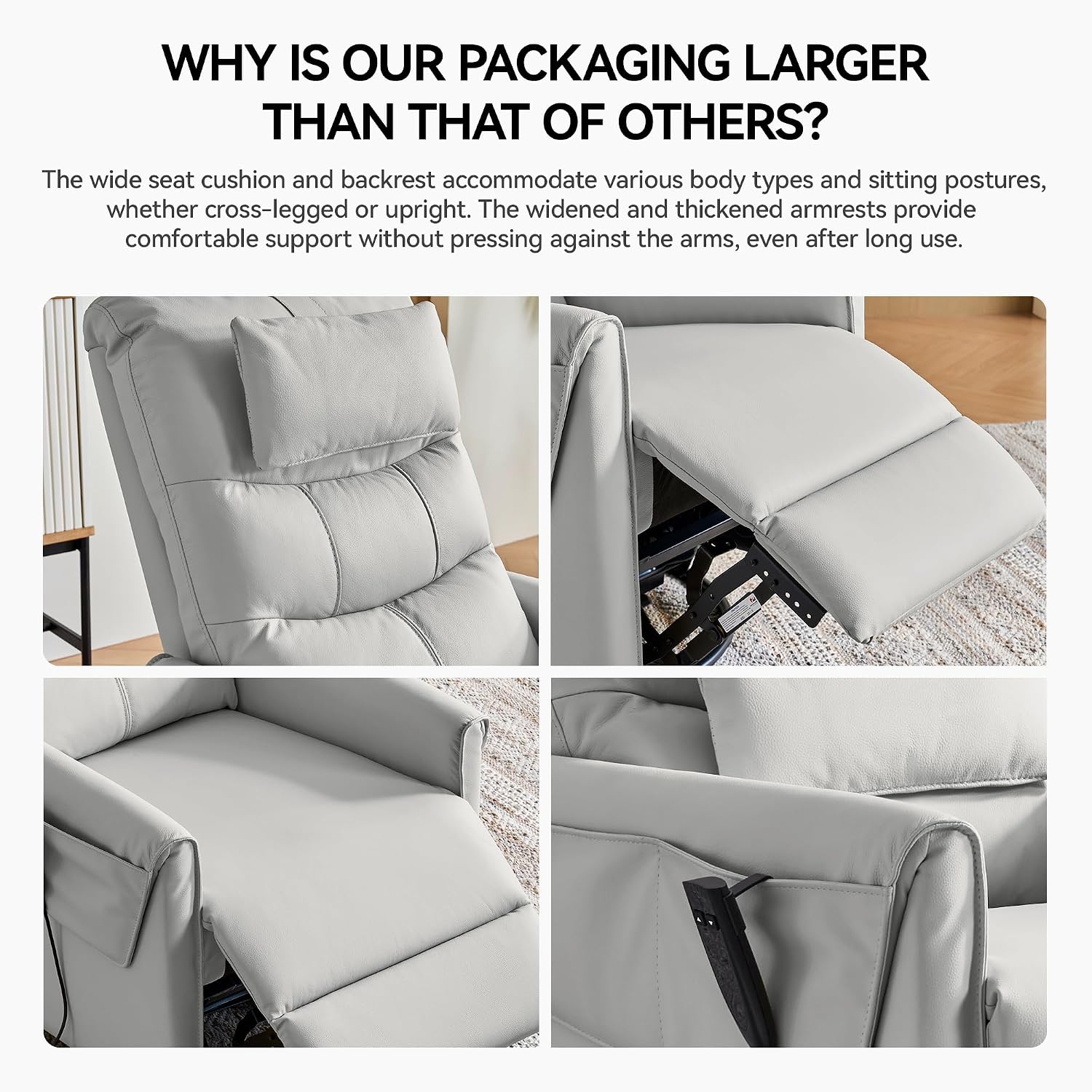 AIRSKY Genuine Leather Recliner Chair, Power Recliner Chair for Adults, Italian Water-Washing Process,Single Sofa for Living Room,Swivel Rocker Recliner, Lazy Boy Recliner Chairs,Grey, P1