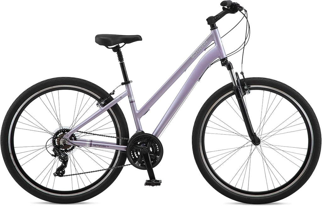 Schwinn Network 3.5 Hybrid Bike, Mens and Womens Bike, 21-Speed Hybrid Bicycle, Aluminum Frame, Suspension Seat, Alloy Linear Pull Brakes, Adult Bicycle