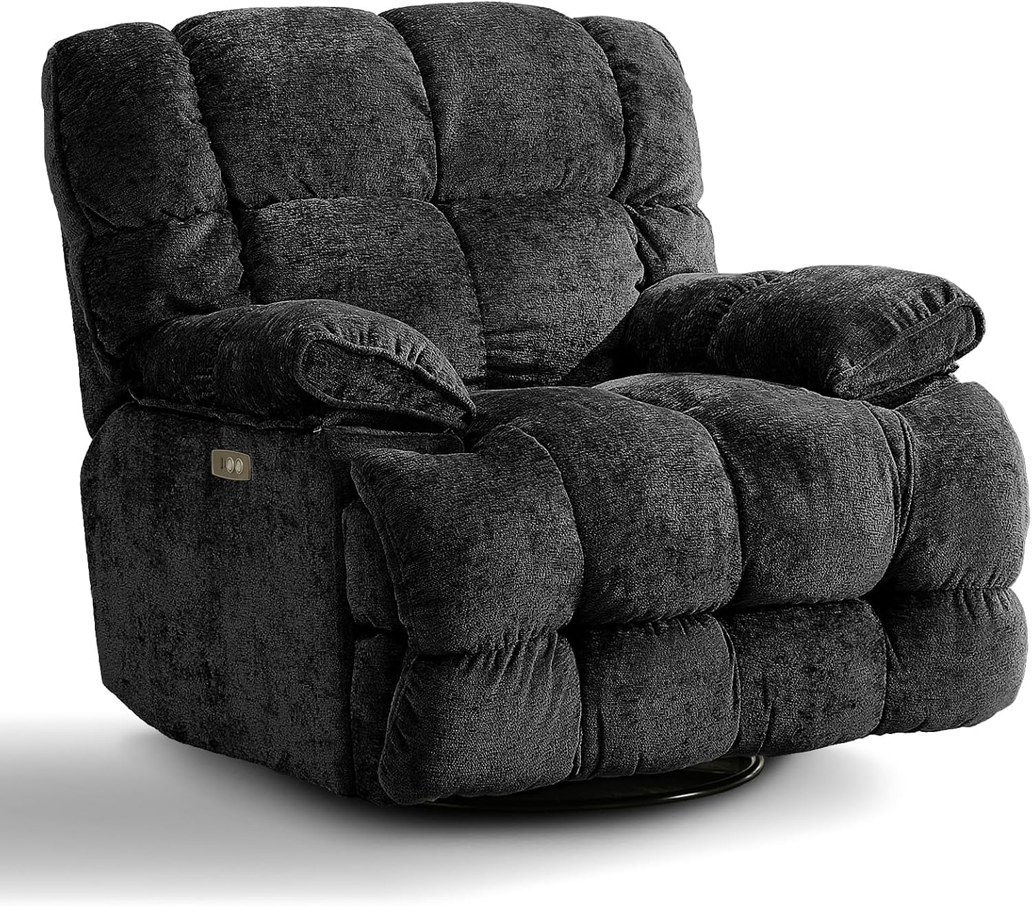 GINGO Power Oversized Recliner Chair, Extra Wide Swivel Rocking Recliner Chair, Breathable Soft Fabric Modern Single Sofa for Living Room, 90°-140° Electric Adjustable Angle, USB & Type-C Port, Black