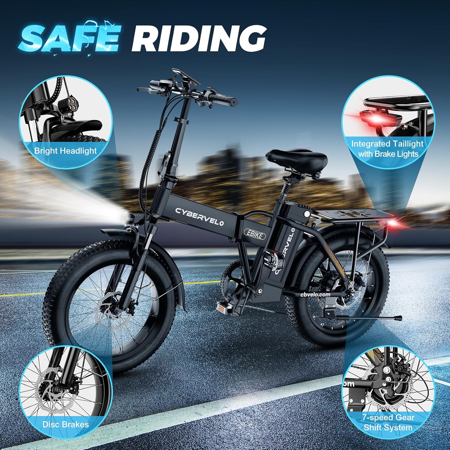 YorkE 1000W Folding Electric Bike, 48V 20AH Large Removable Battery E Bike, 30+MPH, 80 Miles Max Range, 20' Fat Tire Electric Bike for Adults, Adult Electric Bicycles for Commute, 7-Speed,Orange