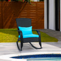 Outdoor Rocking Chair, Patio Rattan Rocker Chair with Cushions & Steel Frame, All Weather Porch Rocking Chair for Garden, Porch, Backyard, Poolside (Black Rattan & Teal Cushion, 320lbs)