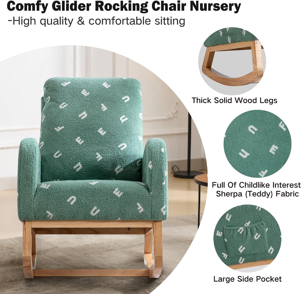Chifee & Vingol Rocking Chair Nursery Sherpa Boucle Nursing Glider Rocker Chair, Teddy Green