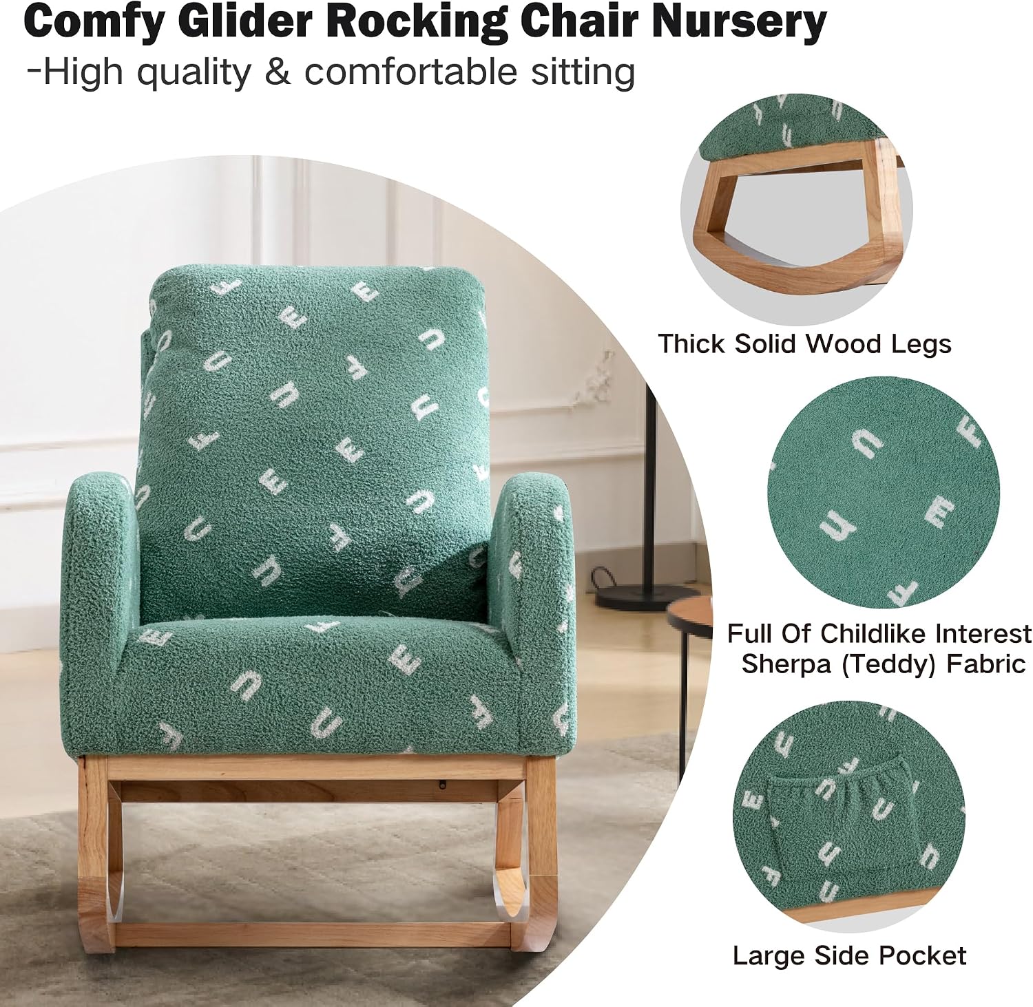 Chifee & Vingol Rocking Chair Nursery Sherpa Boucle Nursing Glider Rocker Chair, Teddy Green
