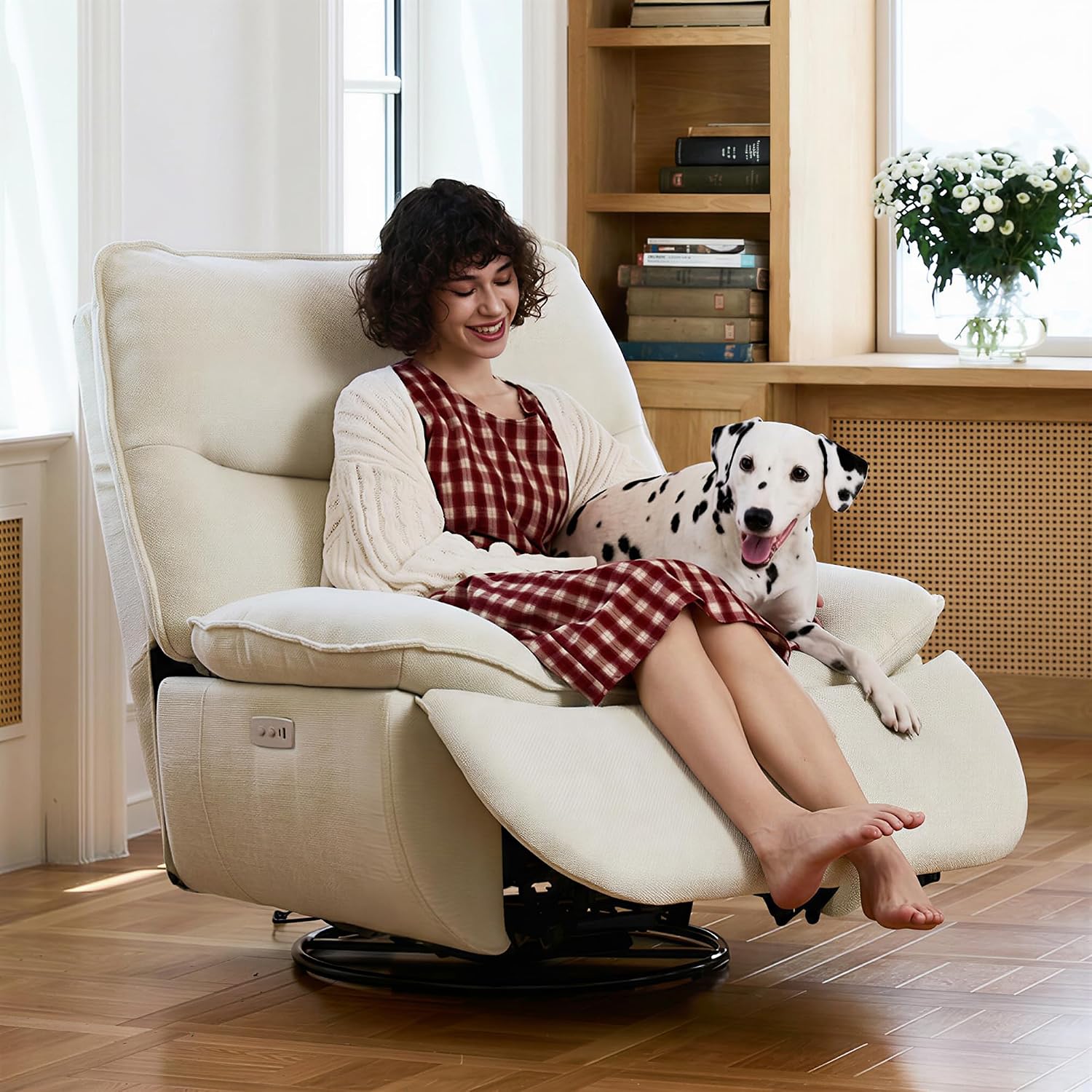 FLEXISPOT XR7 Power Swivel Recliner Chair for Adults, 41' Extra Wide Swivel Rocker Recliner, Power Rocking Glider with Side Pocket, 350 Lbs Capacity for Living Room Bedroom Gaming Room,White