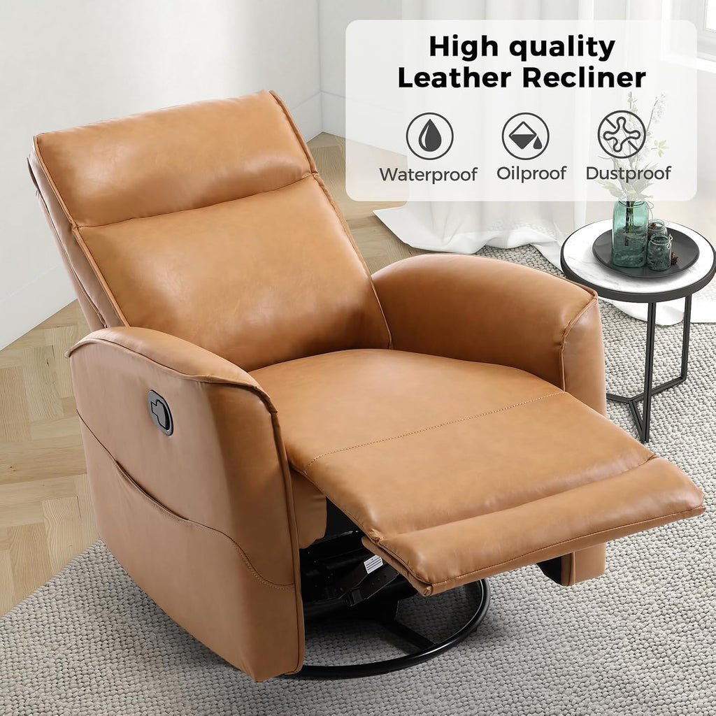 ANJ Manual Swivel Rocker Recliner, Glider Recliners with Padded Armrest and Backrest, Soft Faux Leather Nursery Rocking Recliner Chair Reclining Sofa for Living Room