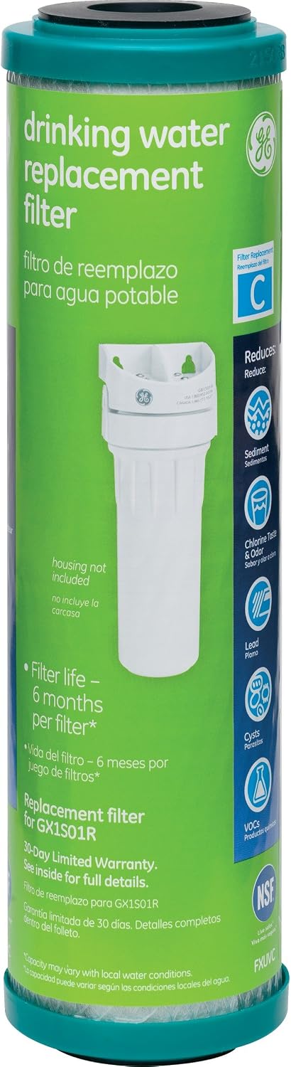 GE Premium Single Stage Drinking Water System Replacement Filter, Fits GX1S01R Under Sink Filtration System, Replace Every 6 Months, FXUVC | (Pack of 3)