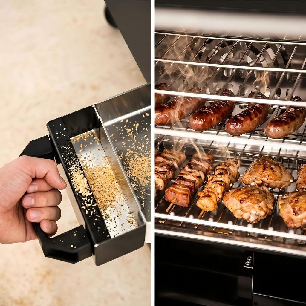 CLIVIA 3-in-1 Countertop Electric Smoker & Oven, 500°F High-Heat Roaster & Dehydrator, Stainless Steel with Viewing Window, 2-Tier Adjustable Racks, Side-Loading Wood Chip Box for Jerky, Baking & BBQ