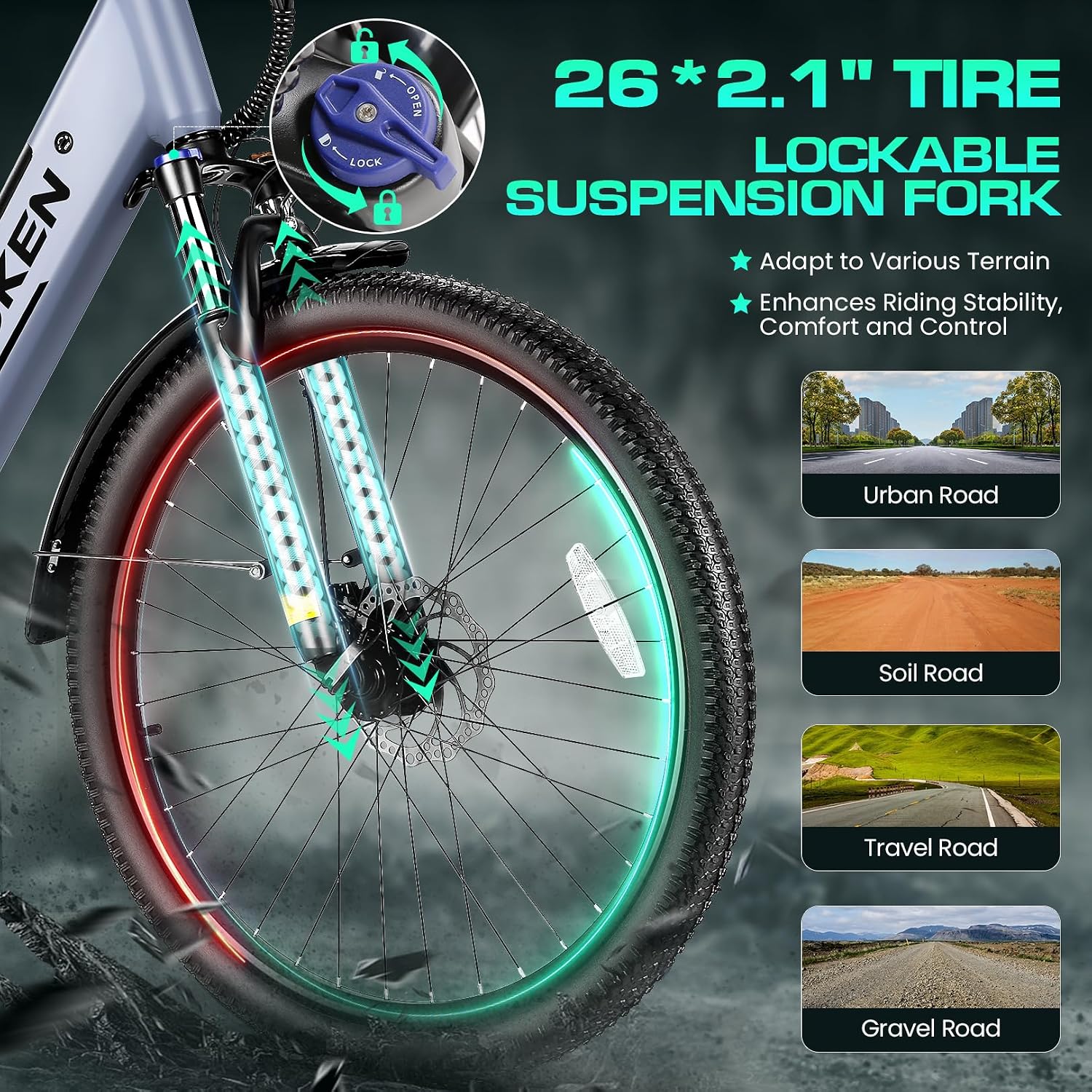 Wooken Electric Bike for Adults, 749W Peak Ebike, 26' x 2.1' Tire Step Through Electric Bike, City Cruiser Ebike with 48V 10.4/15Ah Removable Battery, 7 Speed, SGS Certified to UL2849