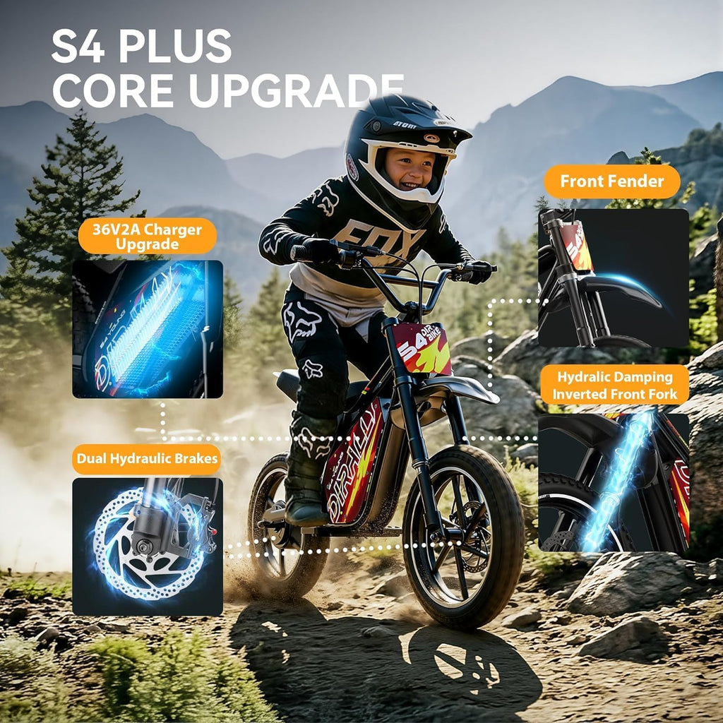 eAhora S4 Electric Dirt Bike for Kids 5-14,Peak 1200W Electric Motorcycle - Up to 26.8 Mph, 48V 10.4AH Battery 37 Miles Long-Range, Full Suspension Disc Brake,3-Speed Off-Road Dirtbike for Boys Girls
