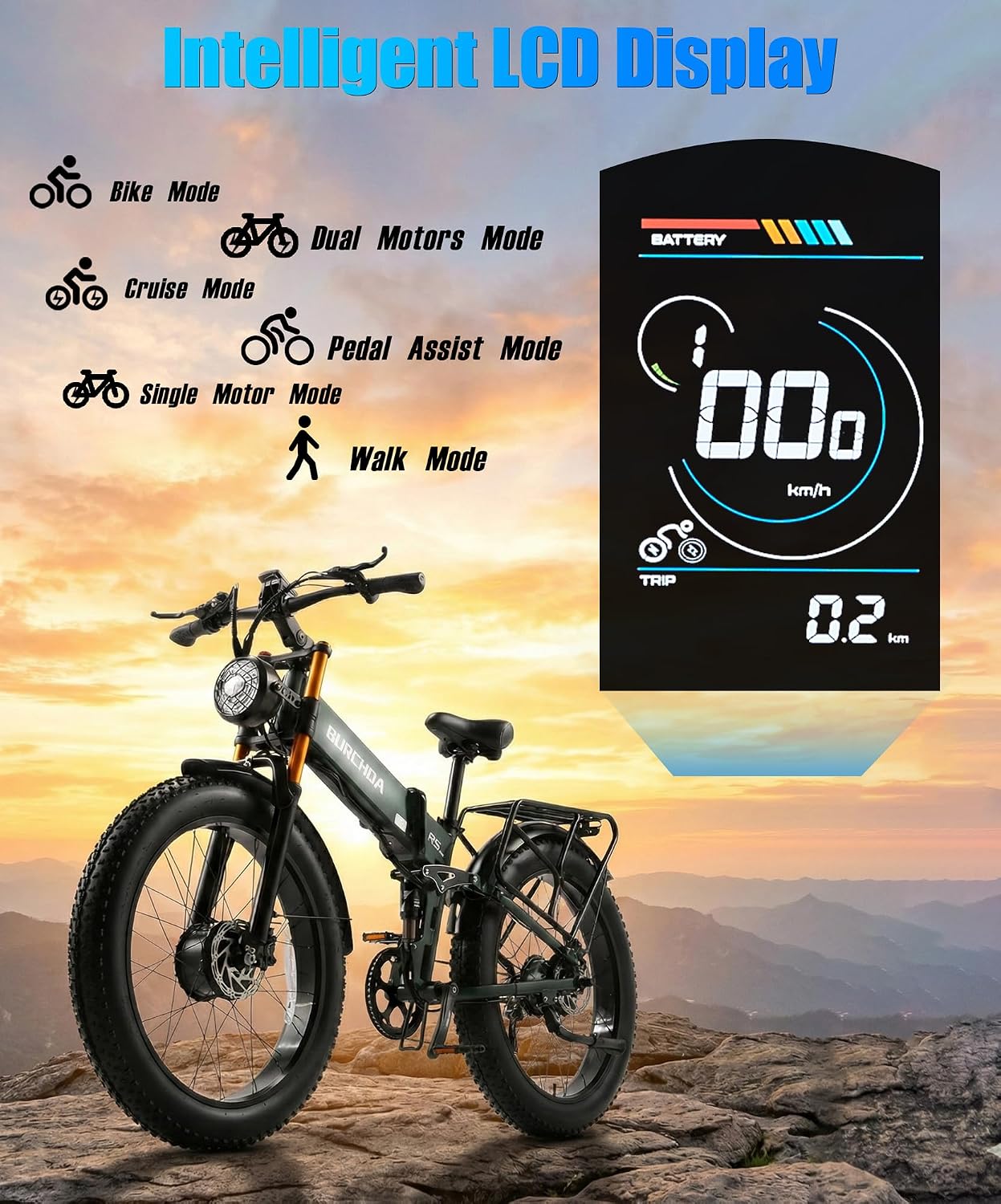 2026 Dual Motor Electric Bike for Adults AWD 5000W/3000W Peak 40 MPH/30 MPH E Dirt Bike, 52V/48V Removable Battery 65/80/150 Miles Max Long Range with Full Suspension 26' Fat Tires Mountain Bike