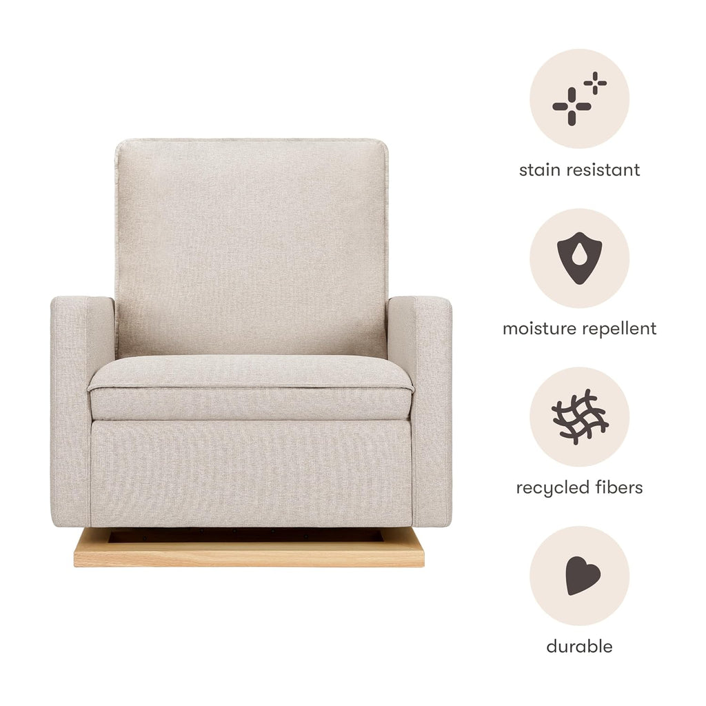 Babyletto Cali Pillowback Chair and a Half Glider in Performance Beach Eco-Weave with Light Wood Base, Water Repellent & Stain Resistant, Greenguard Gold and CertiPUR-US Certified