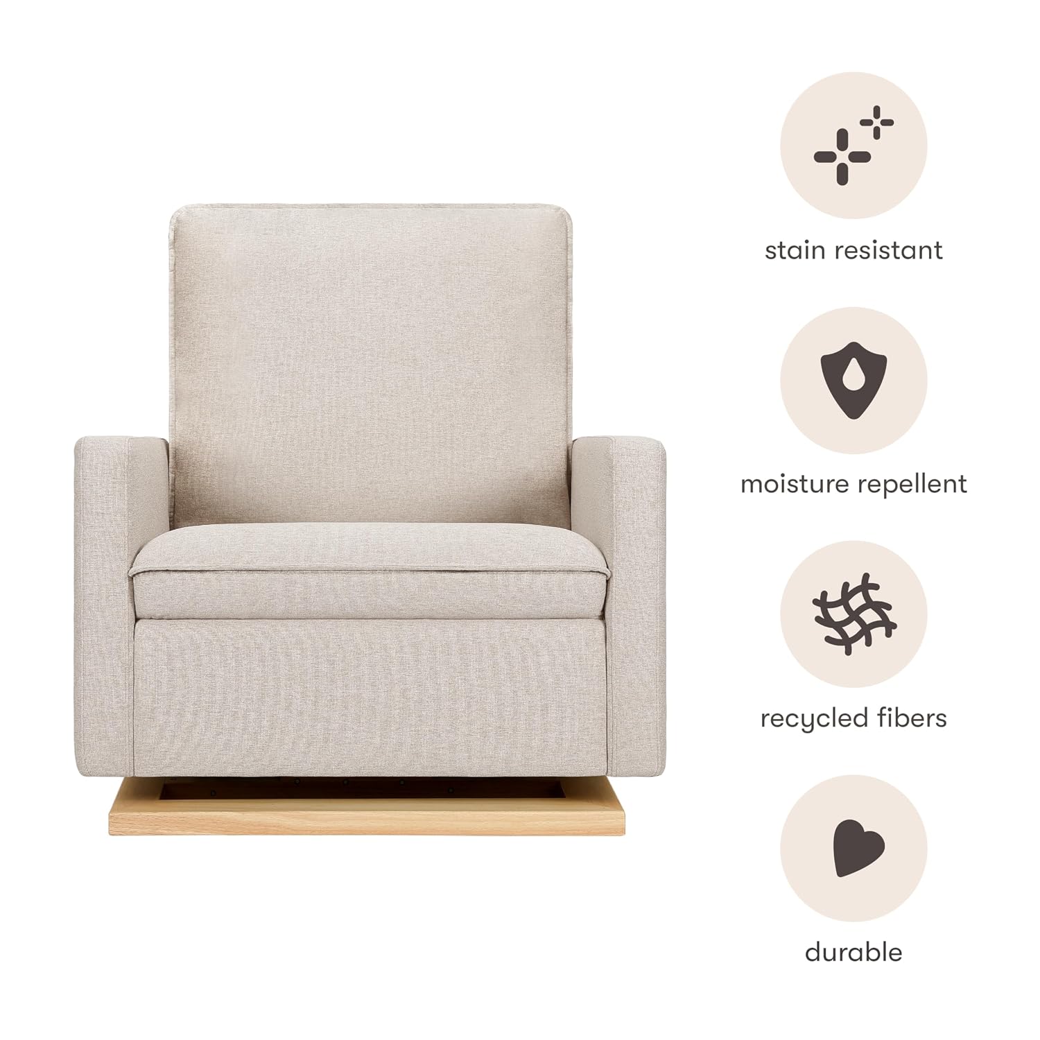 Babyletto Cali Pillowback Chair and a Half Glider in Performance Beach Eco-Weave with Light Wood Base, Water Repellent & Stain Resistant, Greenguard Gold and CertiPUR-US Certified