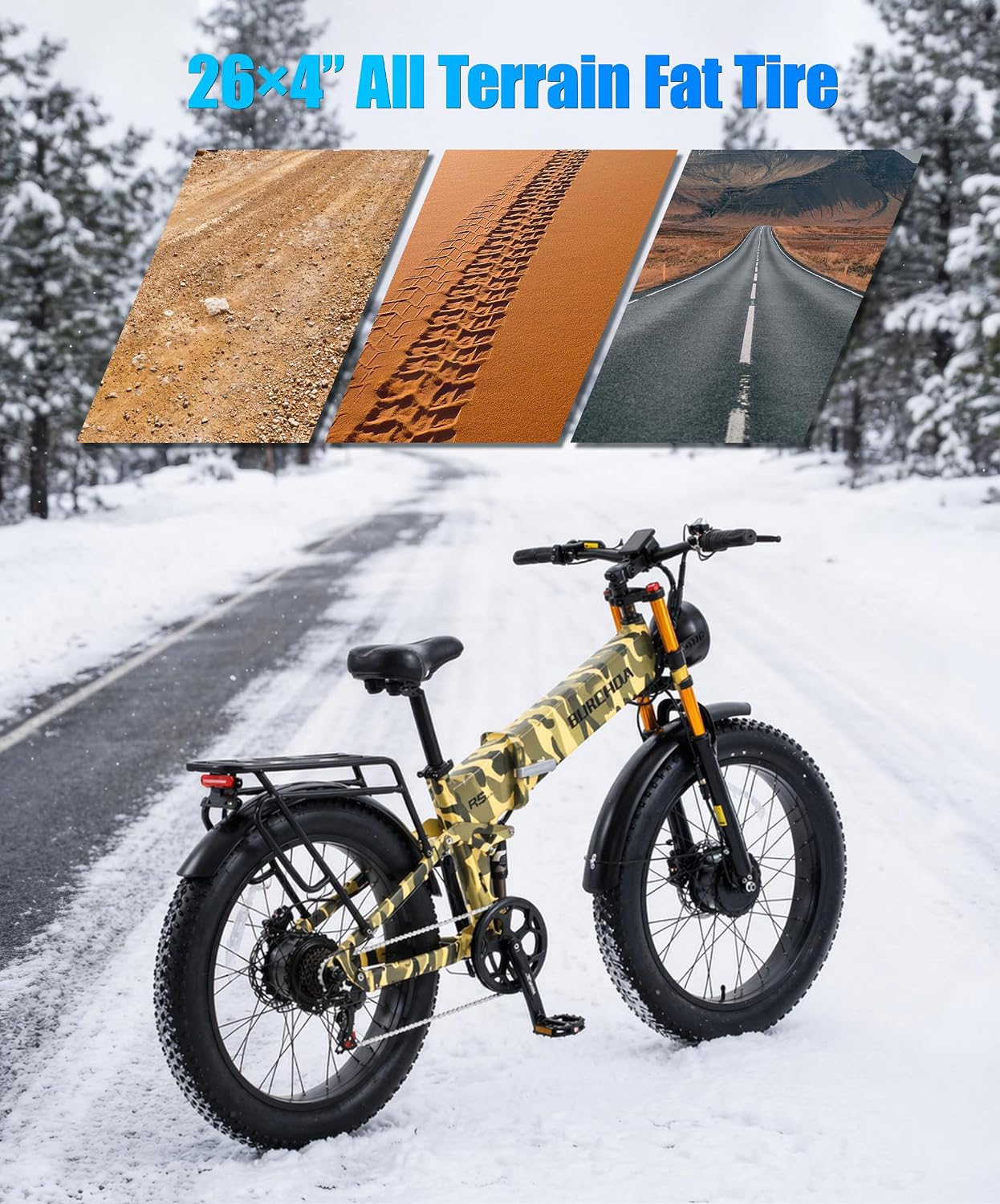 2026 Dual Motor Electric Bike for Adults AWD 5000W/3000W Peak 40 MPH/30 MPH E Dirt Bike, 52V/48V Removable Battery 65/80/150 Miles Max Long Range with Full Suspension 26' Fat Tires Mountain Bike