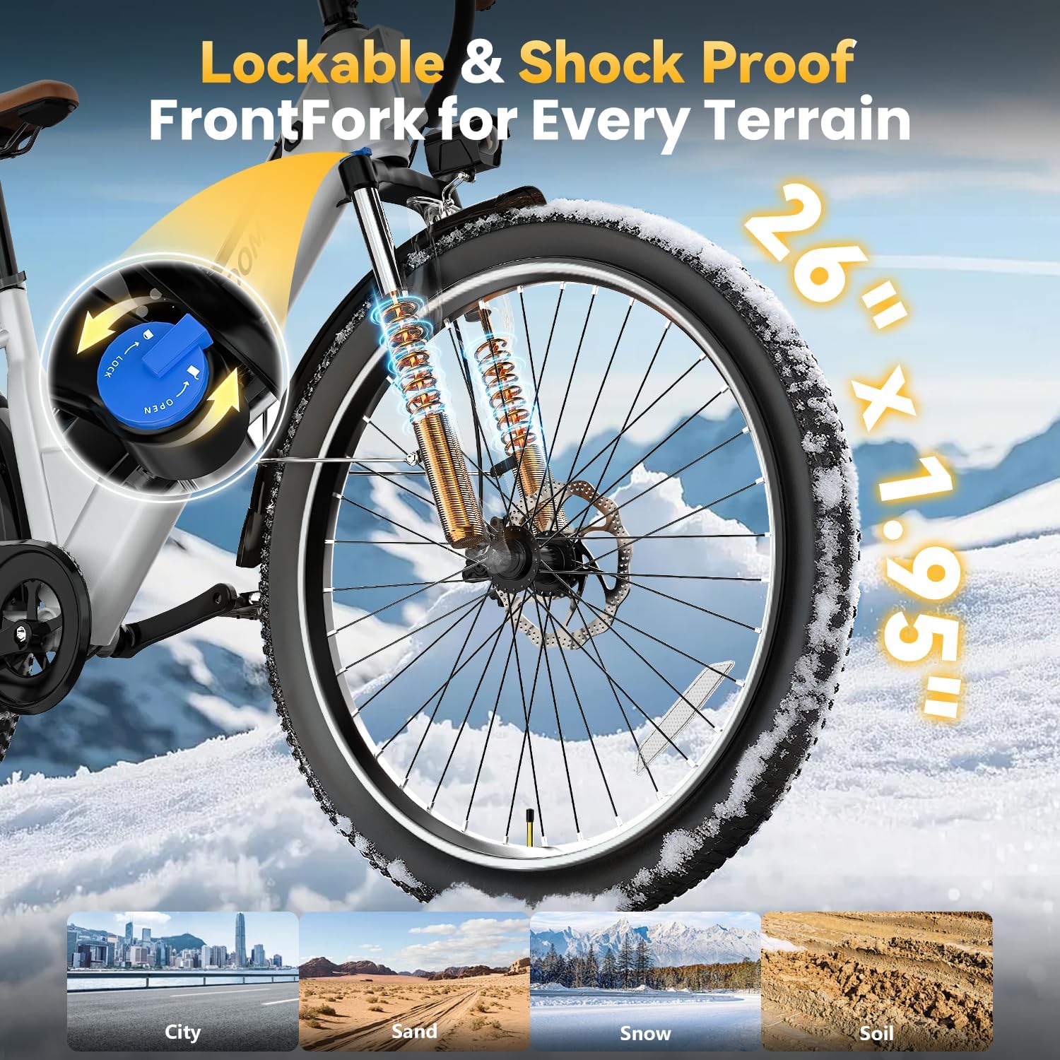Electric Bike for Adults 1000W 1500W Peak Motor 15AH 20AH Removable Battery 70Miles 80Miles UL 2849 Certified Electric Commuter Bike Front Suspension Ebike