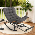 Takywep Rocking Chair - Oversized Outdoor Rocking Chairs with Footrest, Indoor Papasan Rocker Egg Chair for Bedroom, Living Room, Porch, Garden, Lawn (Dark Gray-Polyester)