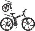 Outroad 26 Inch Folding Mountain Bike, 21 Speed Full Suspension High-Carbon Steel MTB Foldable Bicycle, Dual Disc Brake Adjustable Seat and Non-Slip Folding Bikes for Adults/Women/Men,Black